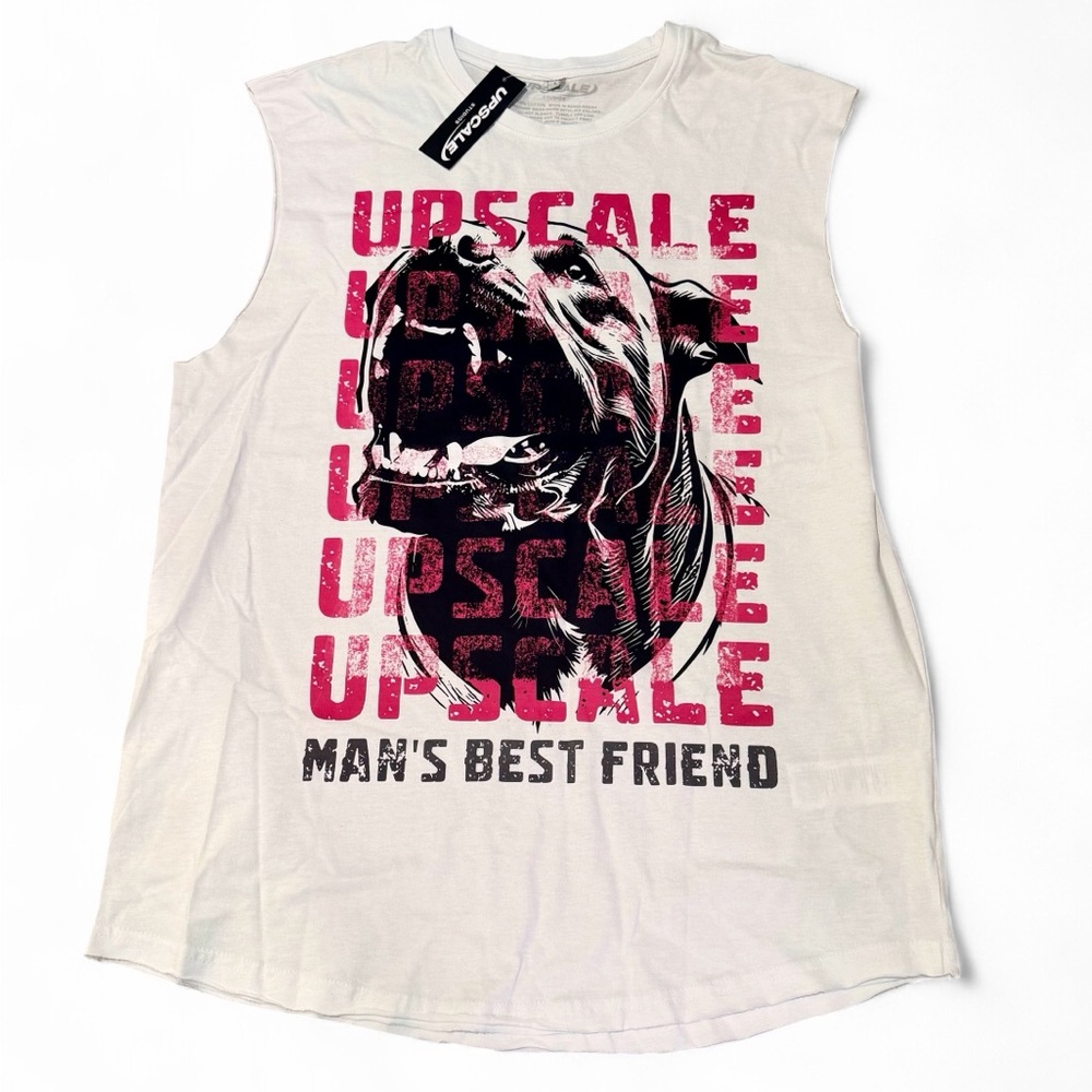 White Sleeveless Graphic Tank Top with Pink & Black Print